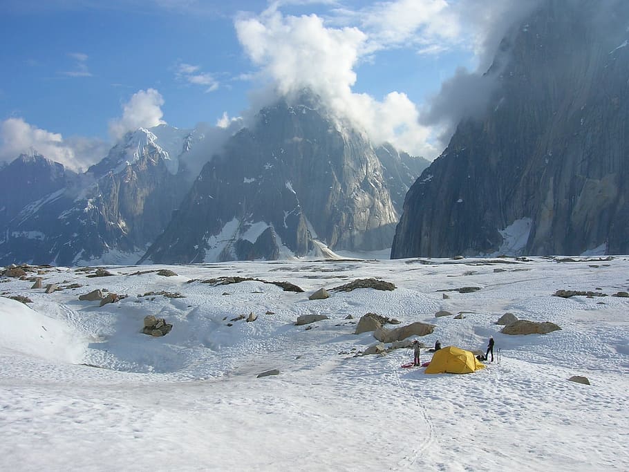 Camping, Mountain, Snow, Peaks, Outdoors, landscape, tents HD wallpaper