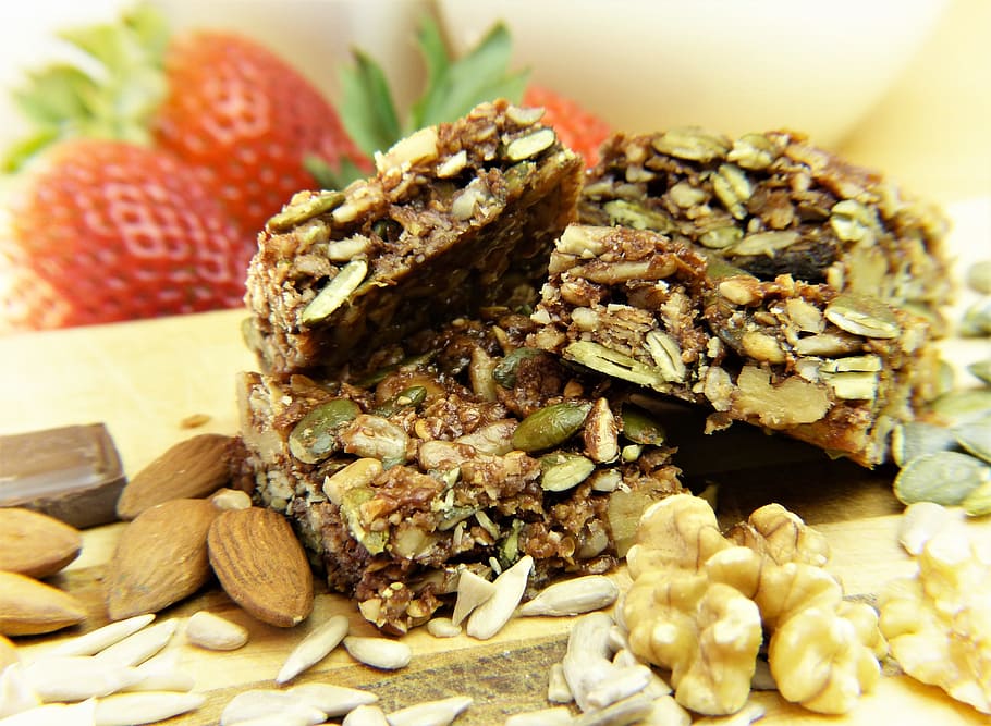 close up photo of desserts, Muesli, Granola Bars, Cereals, Nuts, HD wallpaper