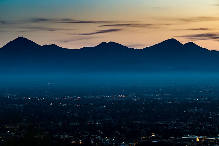city sky across mountain, mountain range, landscape, urban HD wallpaper