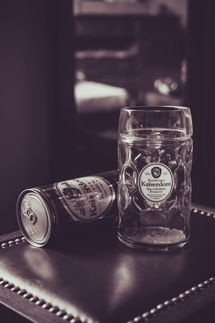 light, cup, mug, glass, beer, sepia, leather, can, table, indoors HD wallpaper
