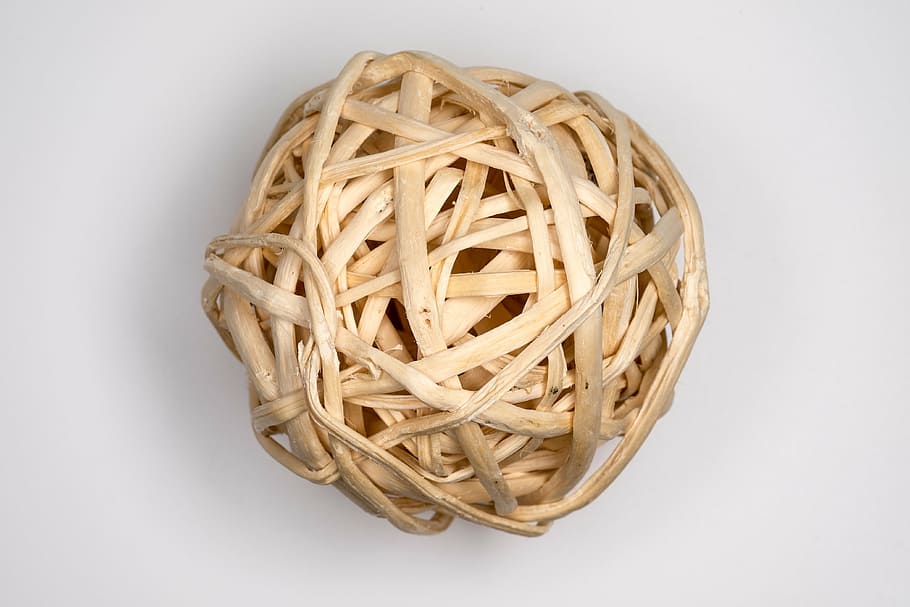 beige rattan ball, weaving, patterns, thread, confusion, riddle