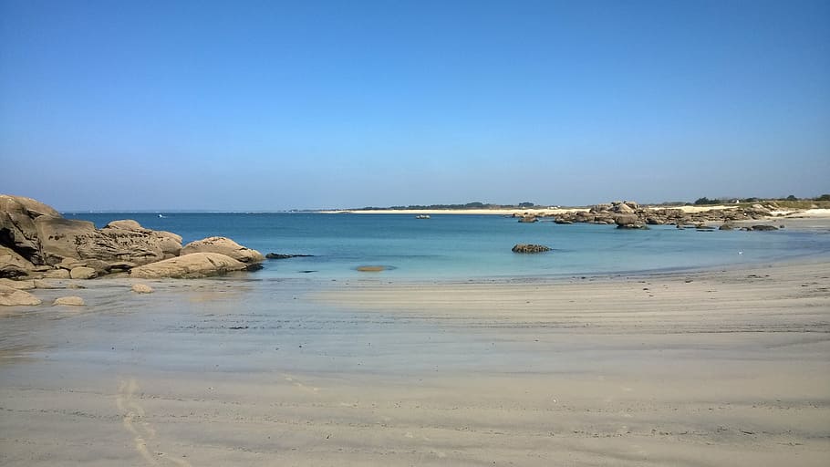 beach, landscape, side, horizon, france, brittany, trévignon HD wallpaper