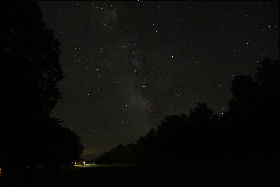 starry sky, photography, stars, nighttime, dark, evening, silhouette HD wallpaper
