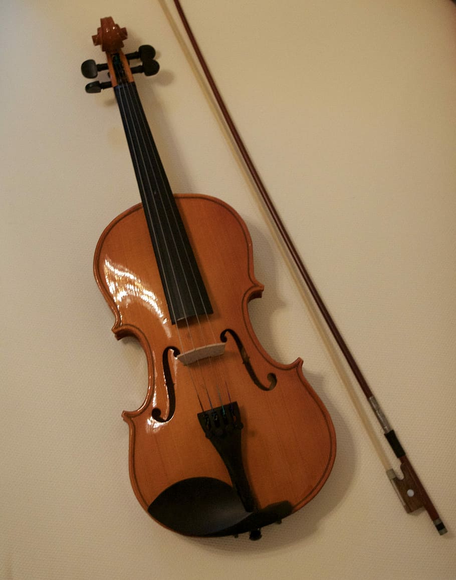 brown violin with bow, Violin, Bow, Bow, String, Wooden, new HD wallpaper