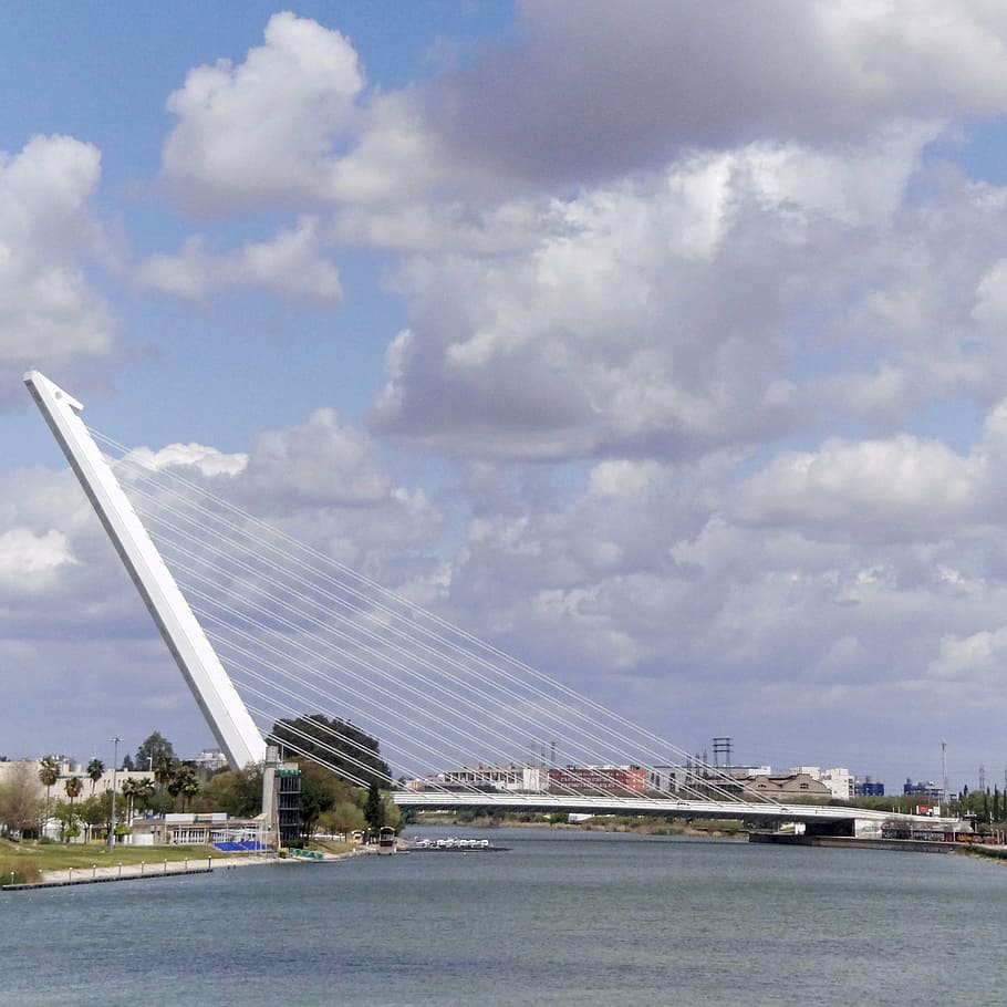 bridge, river, landscape, water, city, seville, europe, engineering HD wallpaper