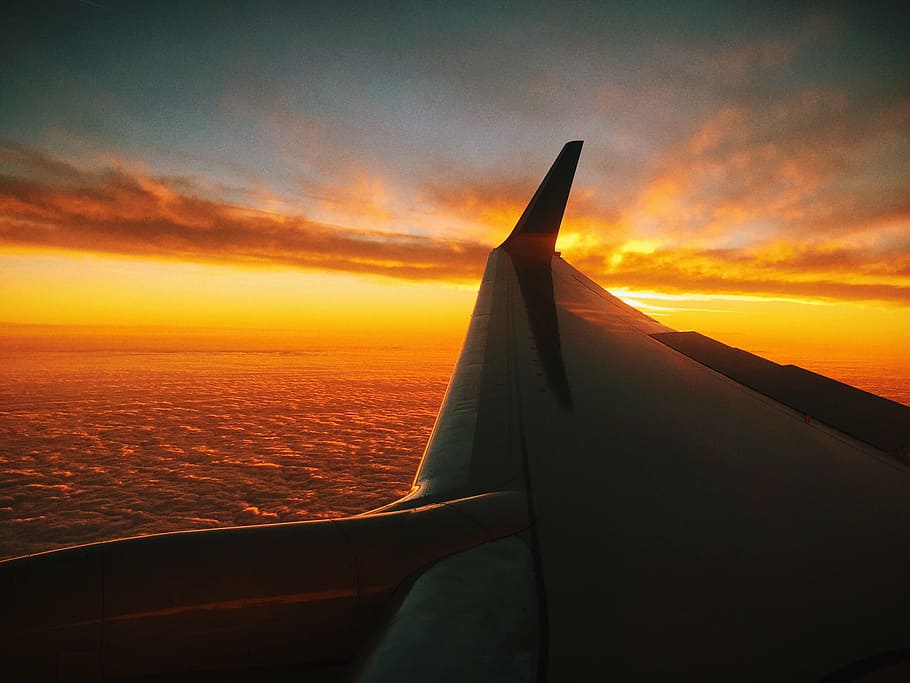landscape photography of plane wing, aerial, shot, body, water HD wallpaper