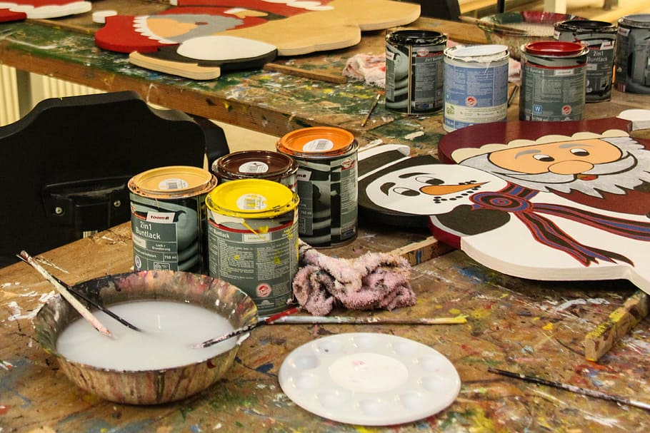 workshop, tinker, color, painting, choice, container, variation HD wallpaper