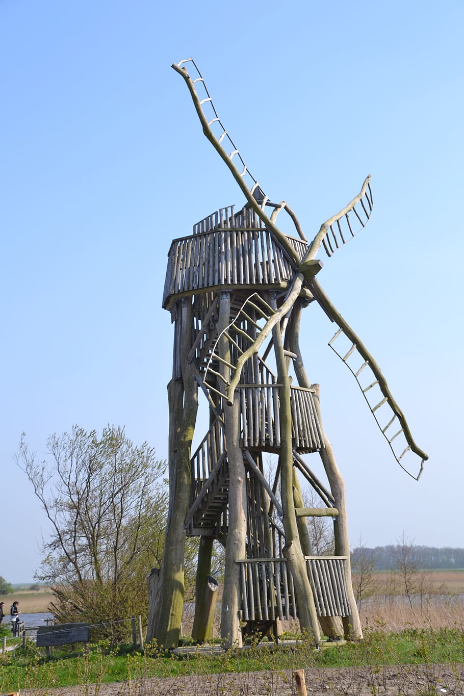 Windmill, Wood, Texel, Netherlands, holiday, agriculture, blue HD wallpaper