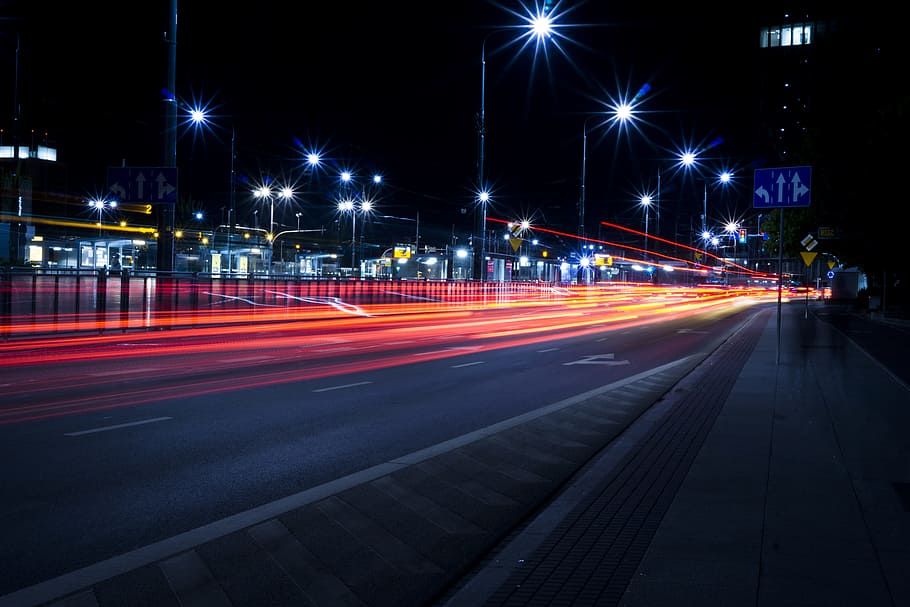 time laps of vehicles during night time, architecture, evening HD wallpaper