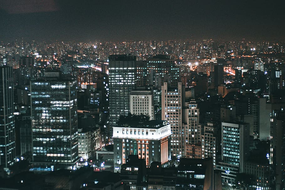 architecture, building, infrastructure, dark, sky, night, lights HD wallpaper