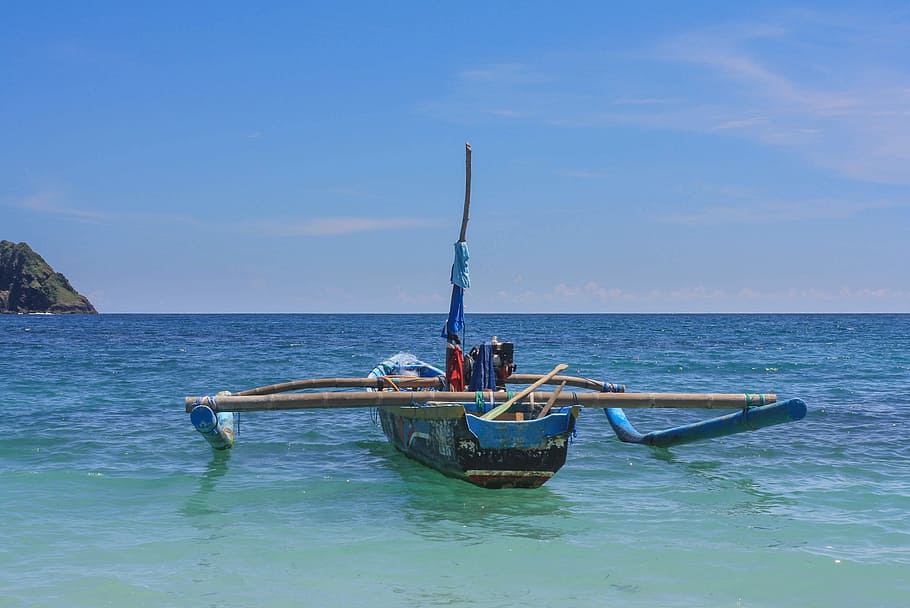 Boat, Sea, Bay, Indonesia, Bali, typical boat, fishermen, nautical vessel, HD wallpaper