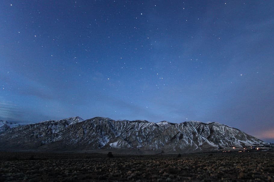 dark, sky, cloud, blue, stars, mountain, highland, landscape HD wallpaper