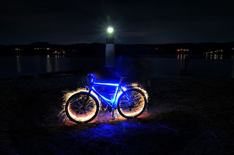 Cycle, Hdr, Sparklers, night, illuminated, blue, no people HD wallpaper