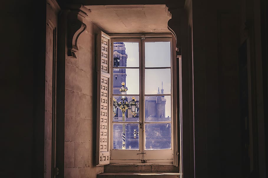 open window, well lit room building, architecture, inside, darkness HD wallpaper