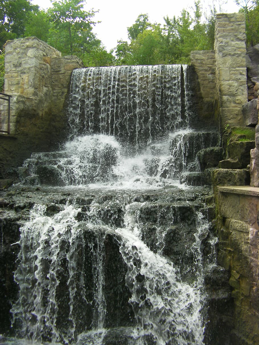 waterfall, falls, stream, cascade, flowing, splash, splashing HD wallpaper