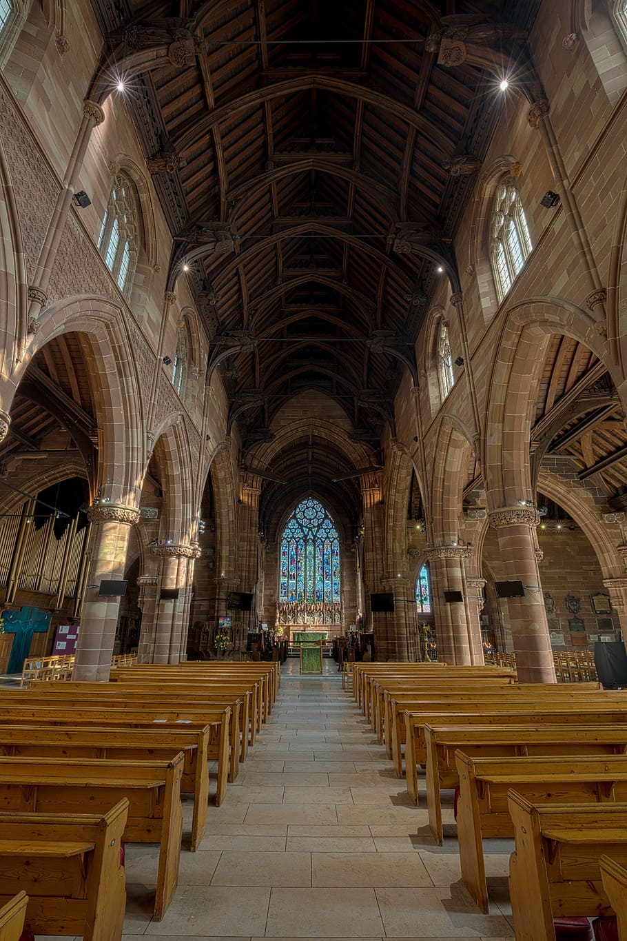 architecture, building, infrastructure, cathedral, church, bench HD wallpaper