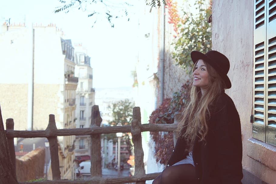 woman sitting near window, architecture, building, infrastructure HD wallpaper
