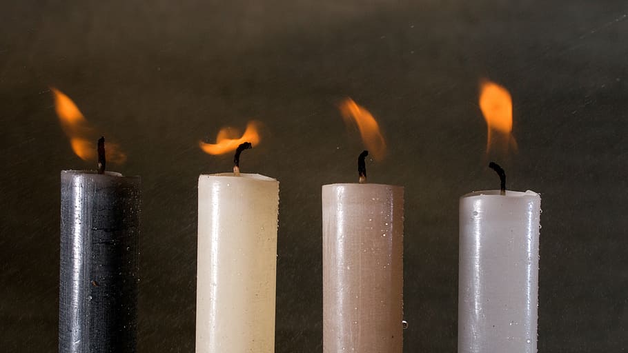 candles, light, candlelight, flame, water, rain, fire, burning HD wallpaper