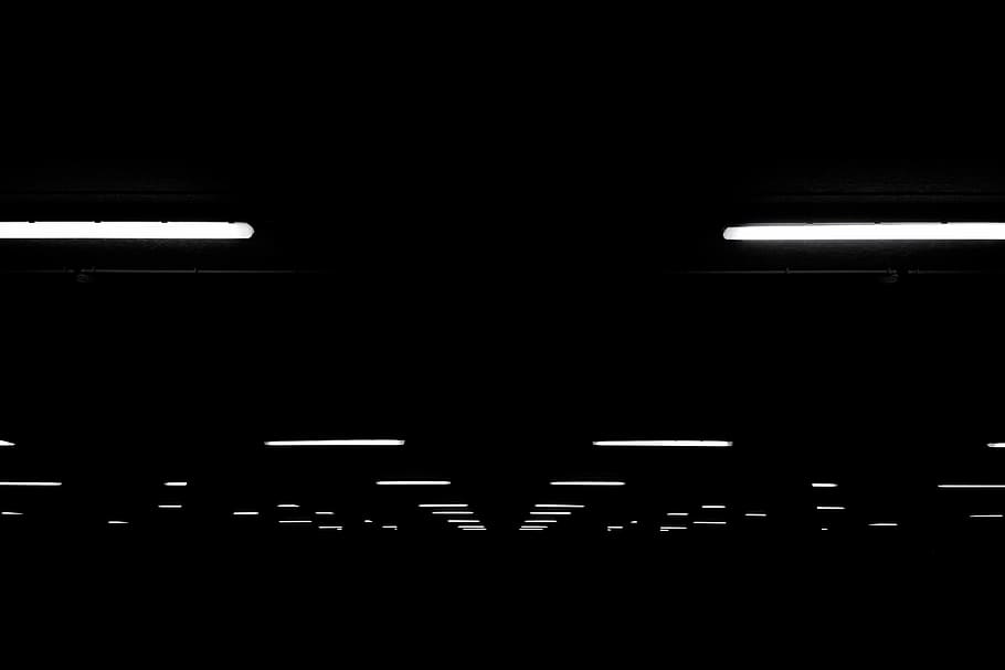 fluorescent light lot on black ceiling, untitled, dark, illuminated HD wallpaper