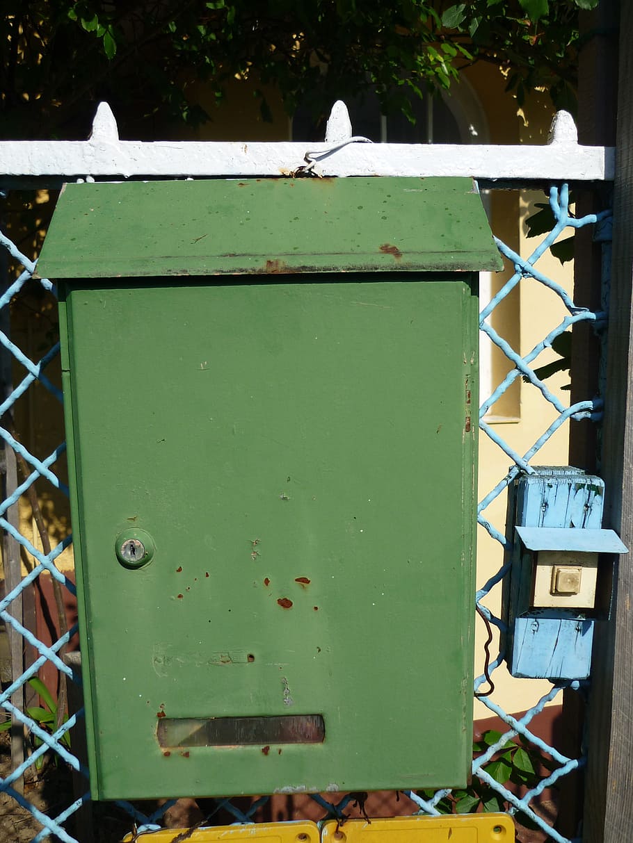 mailbox, green, old, bell, no people, nature, green color, metal HD wallpaper