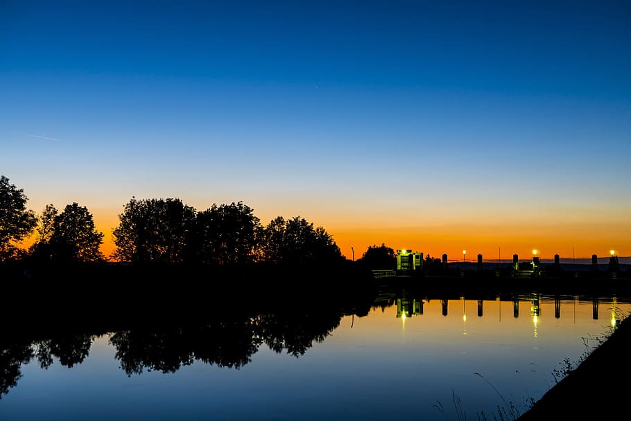 Weir, River, Mirroring, Water, Sunset, reflection, reflections HD wallpaper