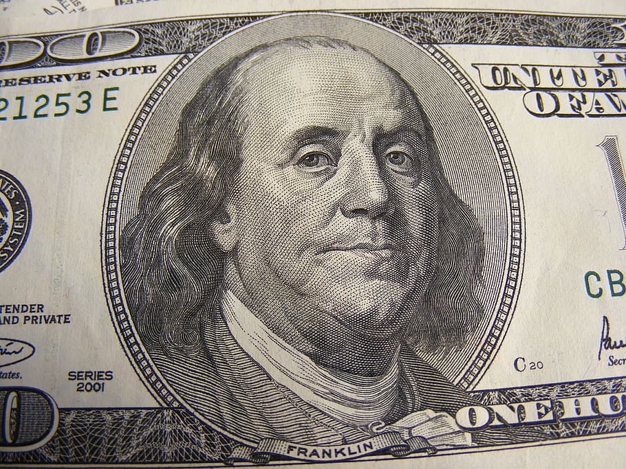 100 U.S. dollar banknote, money, cash, currency, dollars, finance