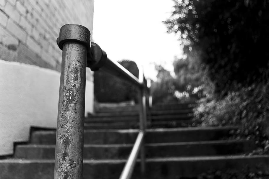 Rail, Railing, Handrail, Steps, Stairs, staircase, black And White HD wallpaper
