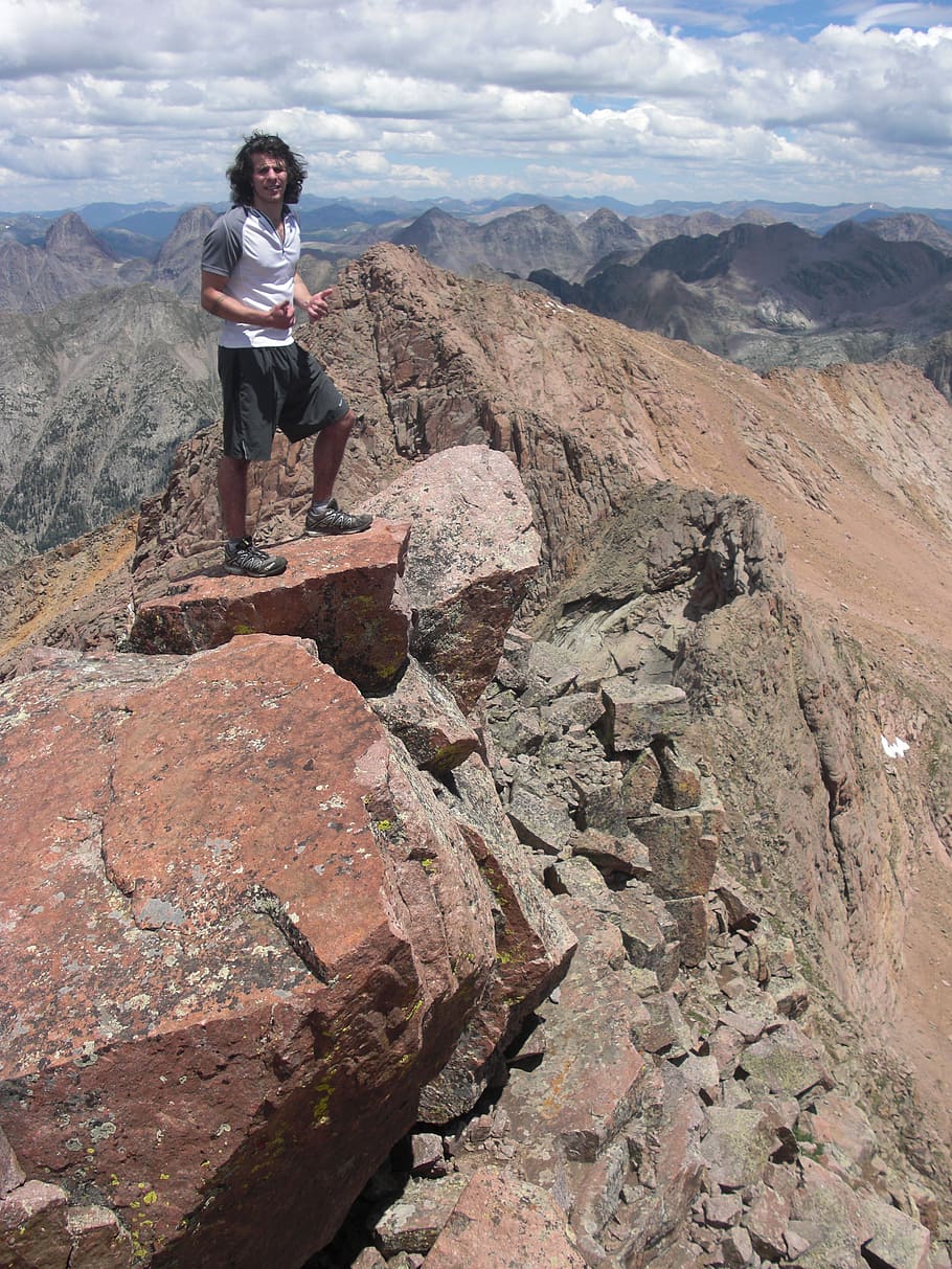 man, mountain, walking, rocks, person, landscape, beautiful HD wallpaper