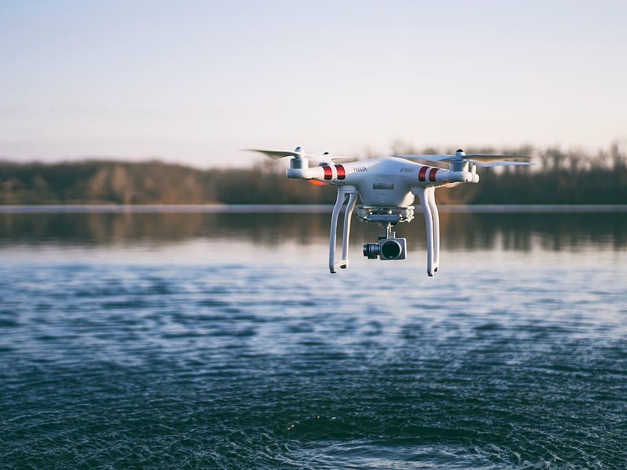 white quadcopter, drone, camera, clouds, sky, video, record HD wallpaper