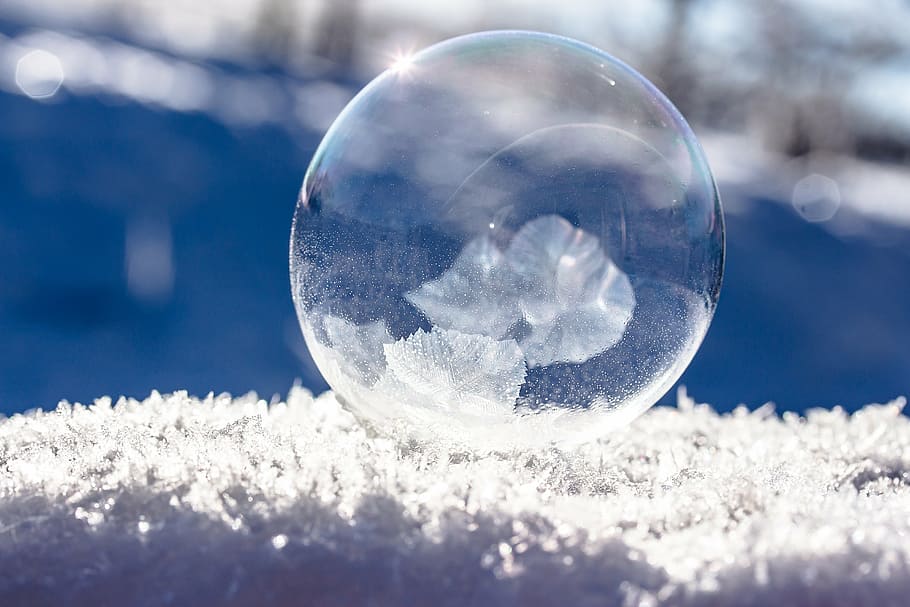 shallow focus photo of clear crystal ball, frozen bubble, soap bubble HD wallpaper
