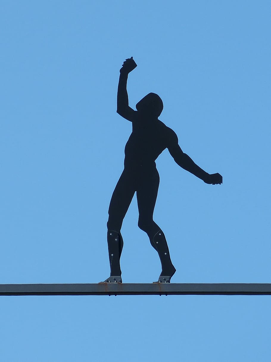 Heilbronn, Tower, Silhouette, Sky, figure, man, body, balance, HD wallpaper
