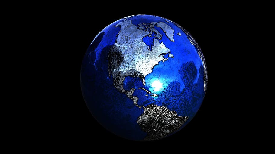blue and silver Earth model 3D digital illustration, 3d model