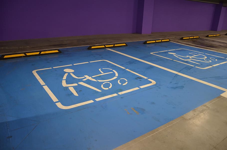 sign, parking, stroller, child, underground parking, text, disabled sign HD wallpaper