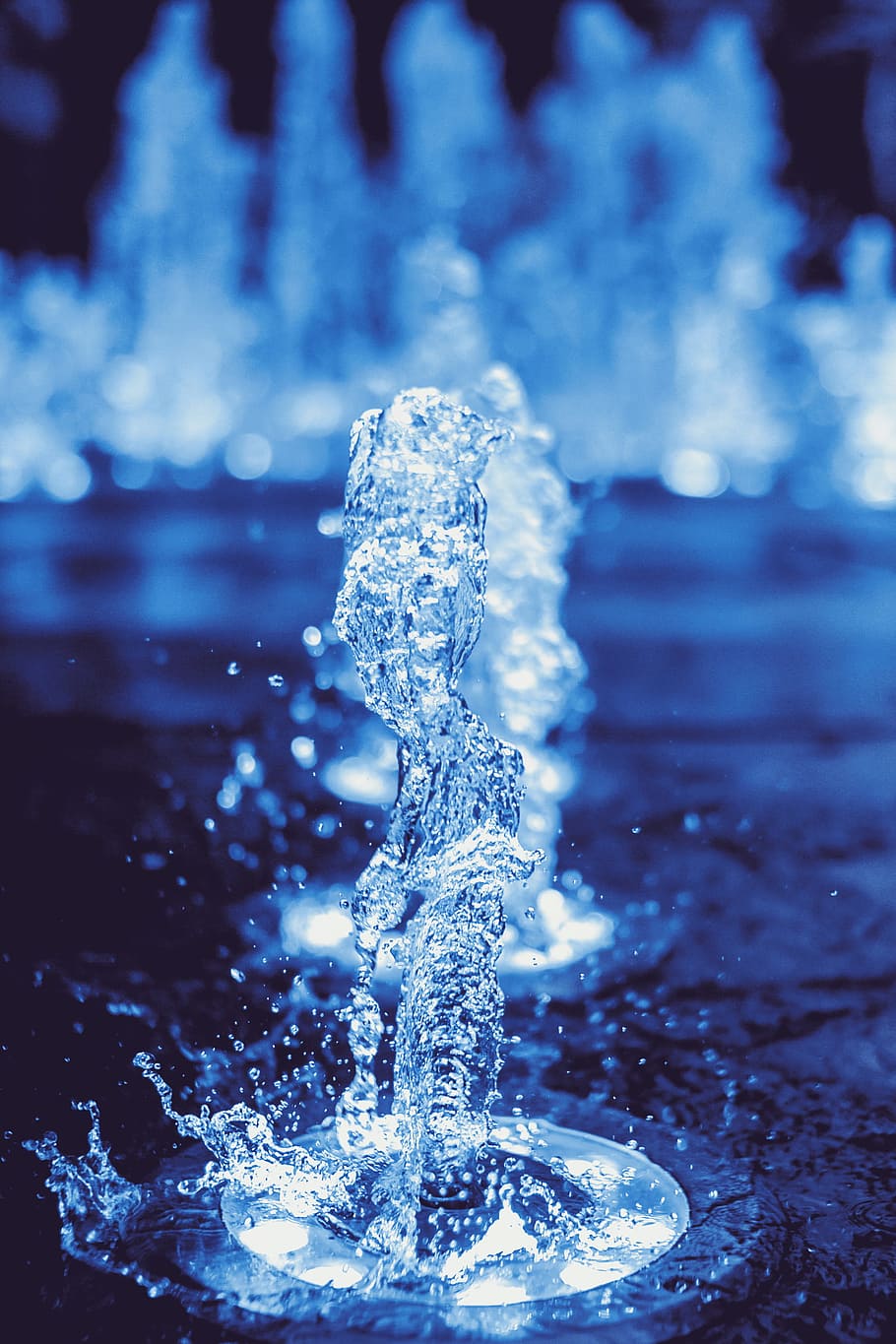 Timelapse Photography Off Water Fountain, blue, blue water, bokeh, HD wallpaper