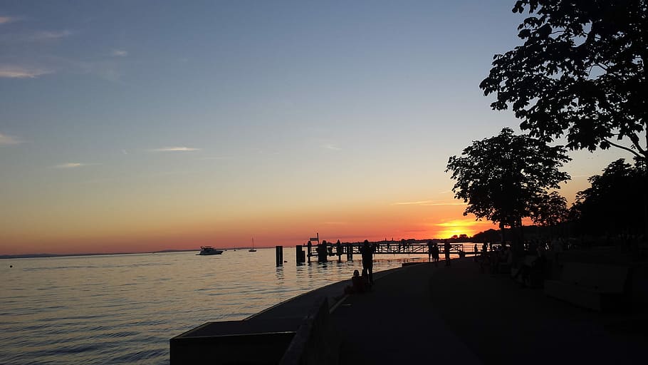Bregenz, Lake Constance, afterglow, austria, water, bregenzer festspiele HD wallpaper