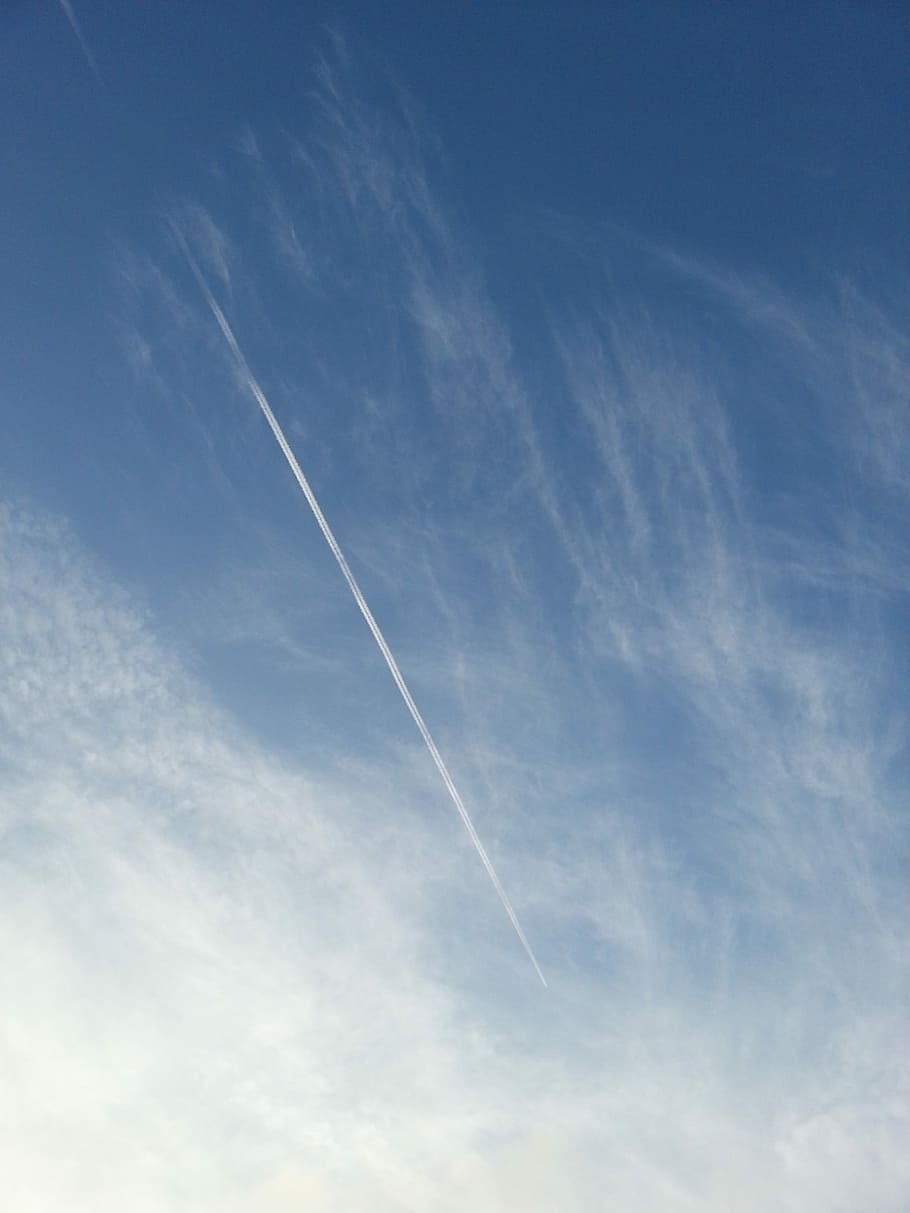 Sky, Clouds, Day, vapor trail, contrail, white, blue, low angle view HD wallpaper