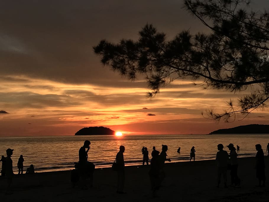 sunset, at, sabah, sky, silhouette, water, sea, scenics - nature, HD wallpaper