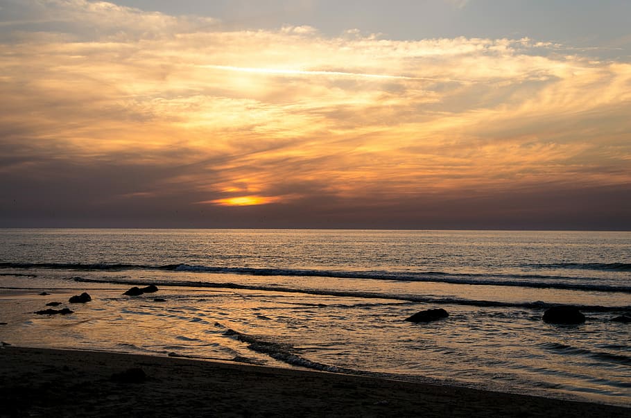 Sunset, Coast, Beach, Sea, sky, shore, sand, coastline, nature HD wallpaper