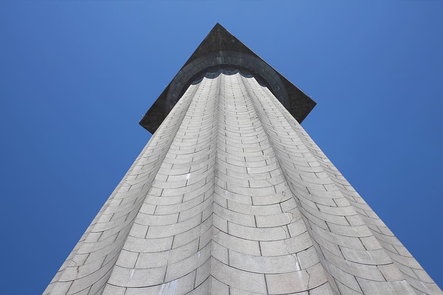 monument, column, tall, upward, looking up, height, piercing HD wallpaper