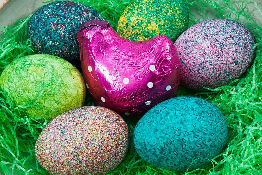 easter, easter nest, egg, colored, hen, colorful, easter decorations, HD wallpaper
