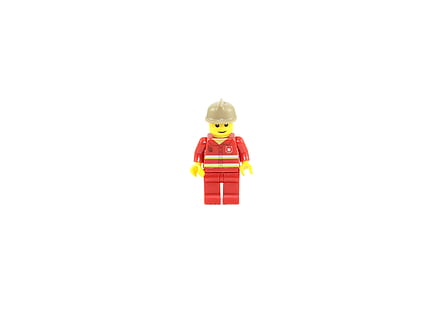 fire fighter mini figure on white background, Fireman, Lego HD wallpaper