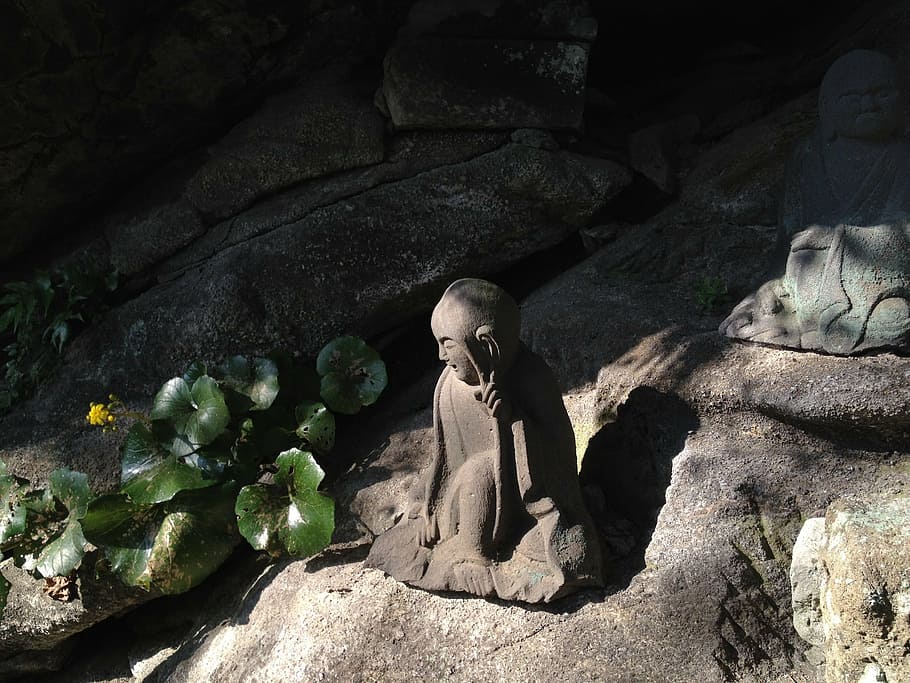 japan, buddha statues, artistic conception, nature, rock - Object HD wallpaper