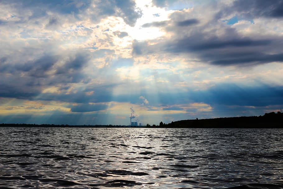 waters, nature, sky, cloud, drama, power plant, schkopau, industry HD wallpaper