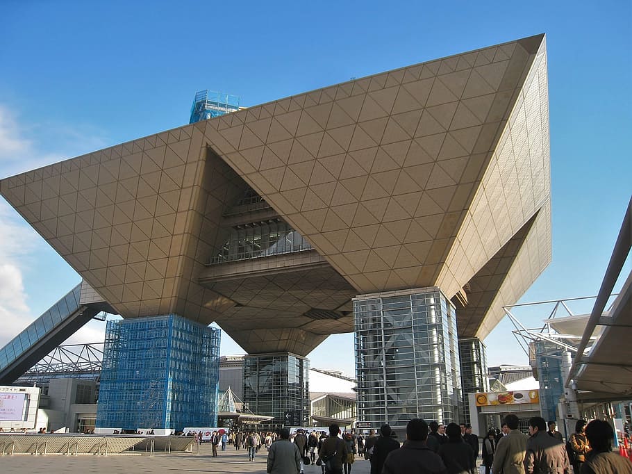 tokyo big sight japan, building, structure, inverted pyramid