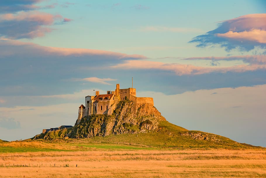 Holy Island  Northumberland, brown castle on top of hill, fortress, HD wallpaper