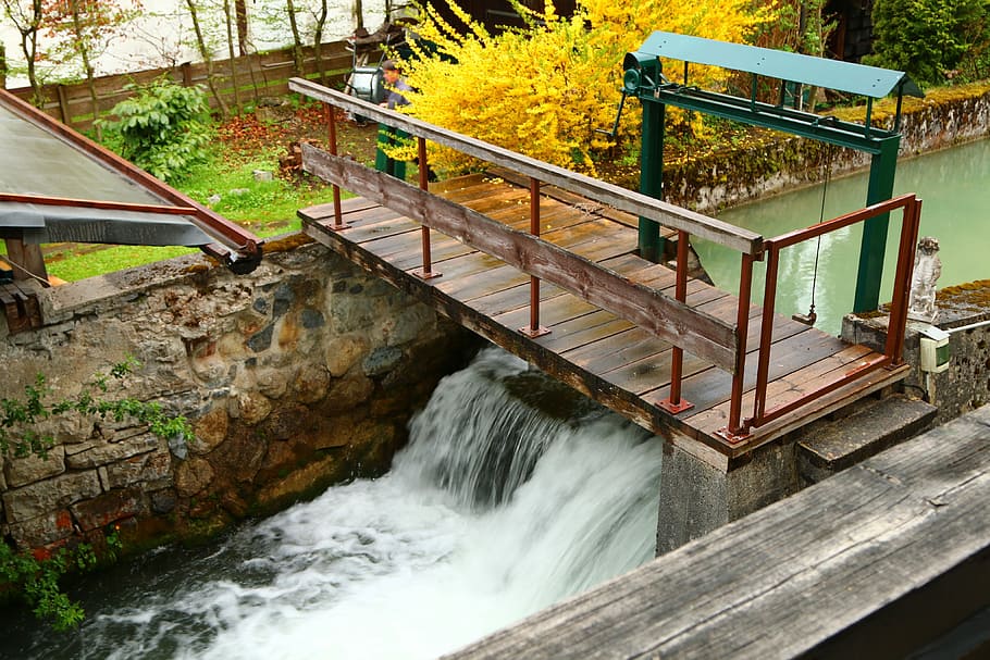 waters, nature, bridge, bach, railing, motion, built structure HD wallpaper