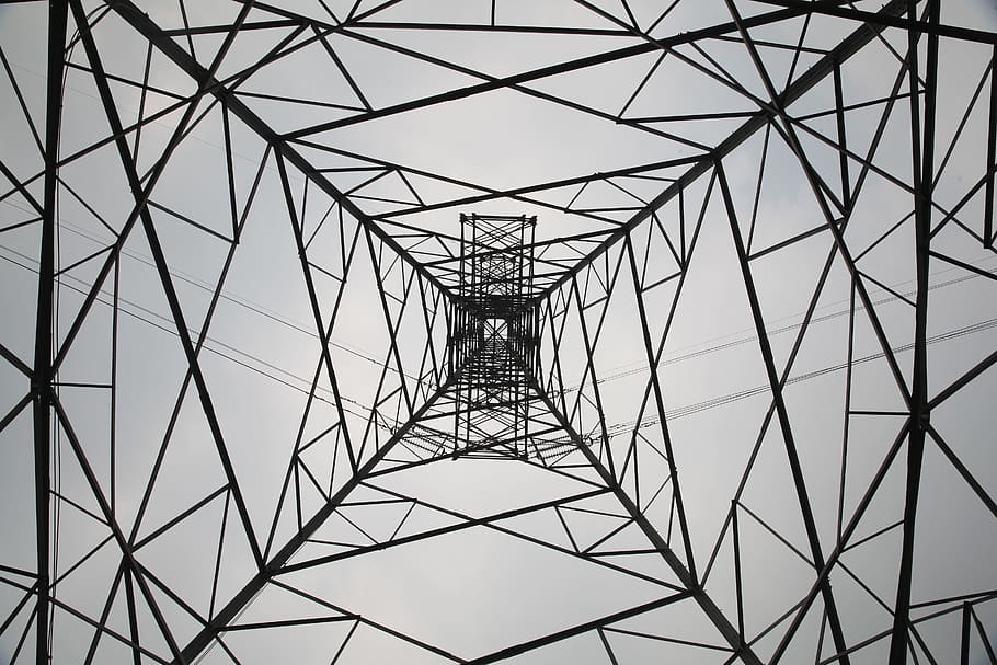 low angle photography of tower, creative, electricity, transmission tower