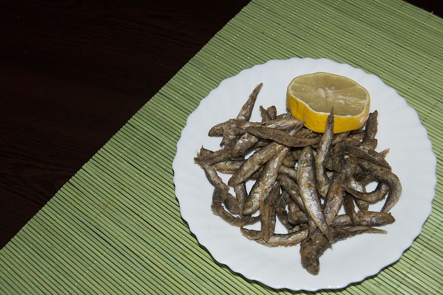 fried fish, dish, lemon, food, food and drink, freshness, plate HD wallpaper