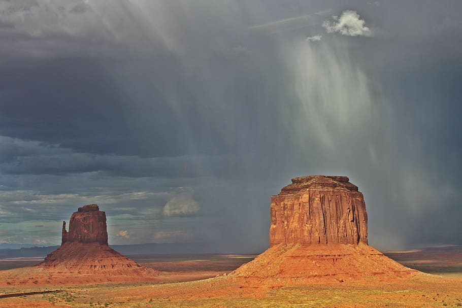 Monument Valley during Thunderstorm, landscape photo of two brown mountain HD wallpaper