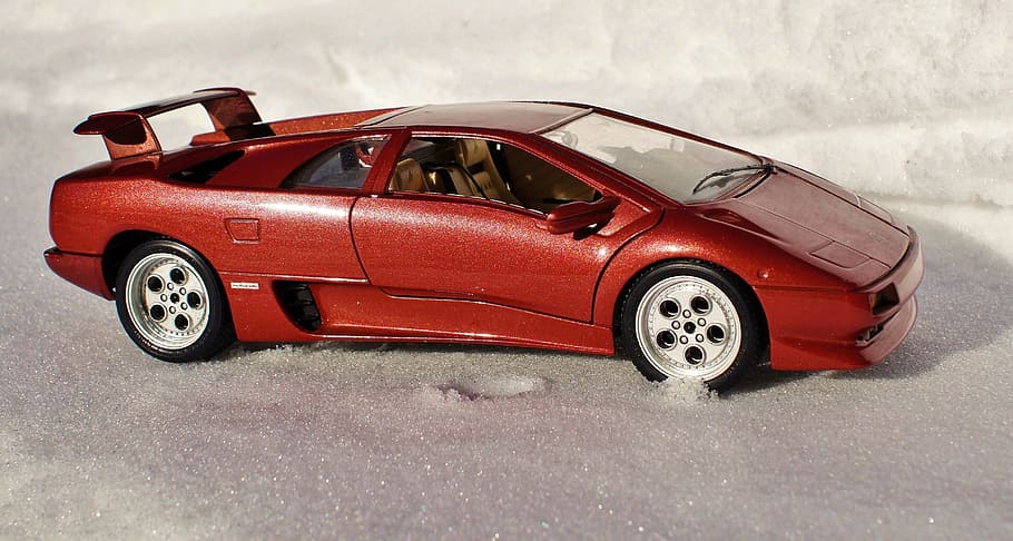 red coupe scale model, auto, model car, lamborghini, diablo HD wallpaper
